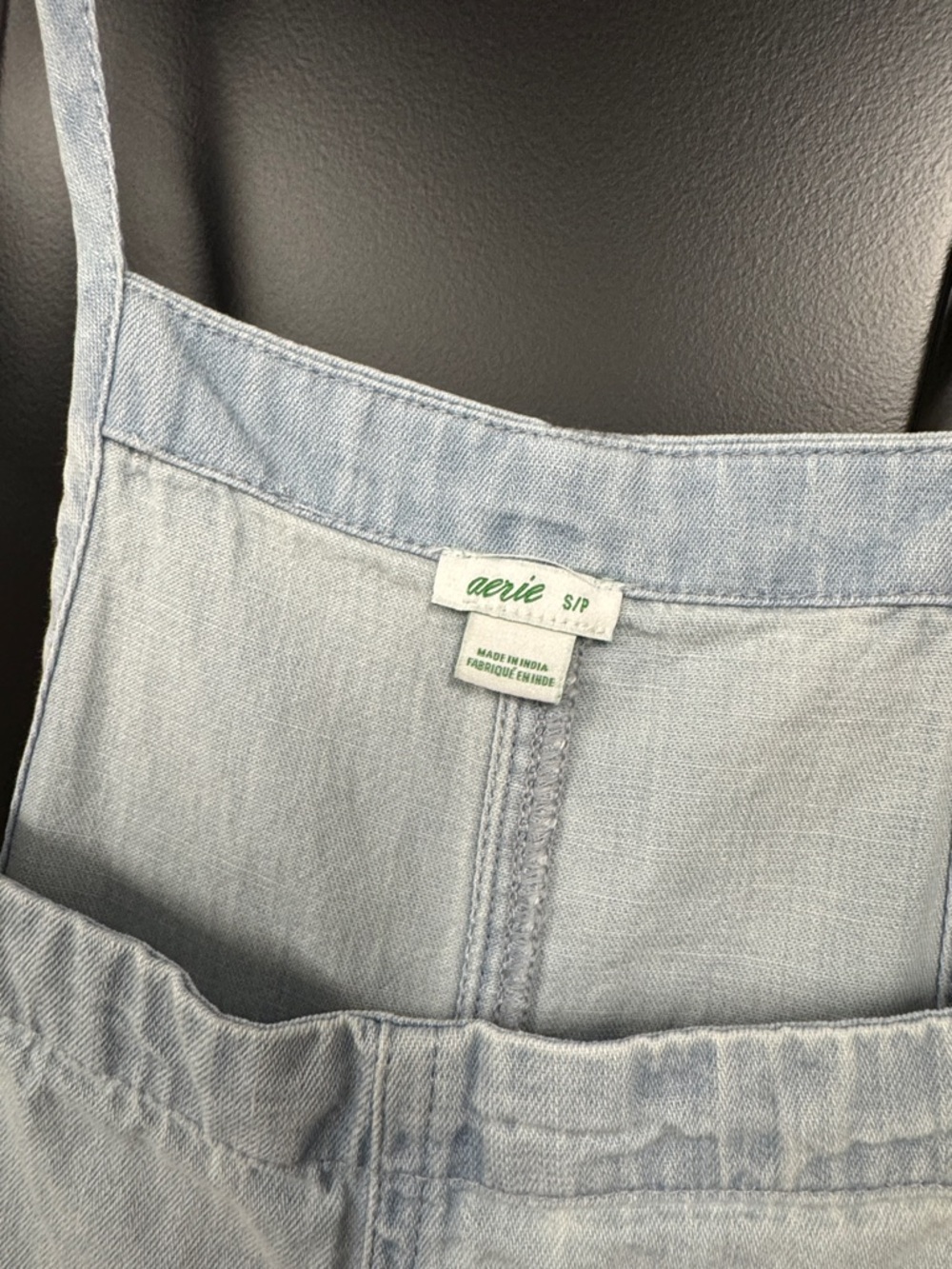 Aerie Light Wash Denim Short Overalls - Pale Blue - Picture 3 of 4